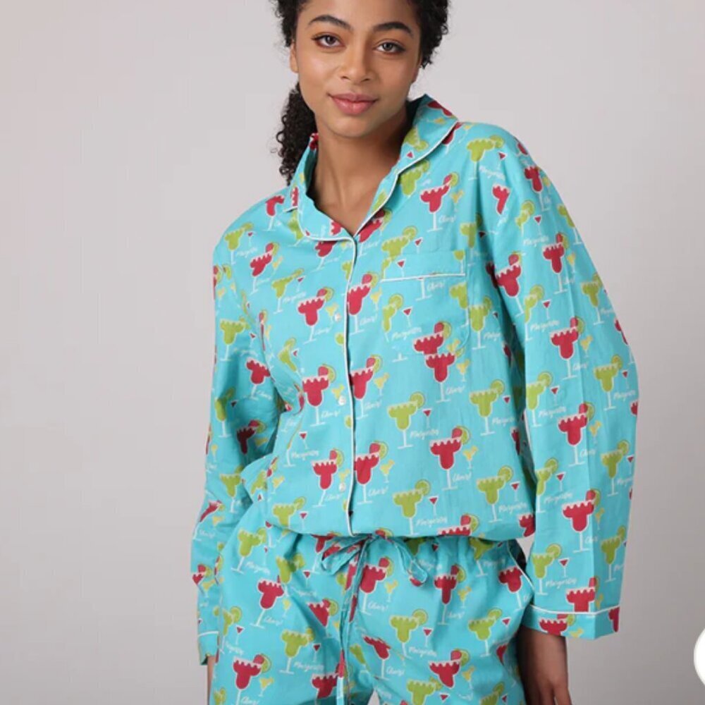 Mahogany Margarita pajama set Medium blue red cotton - Picture 3 of 16